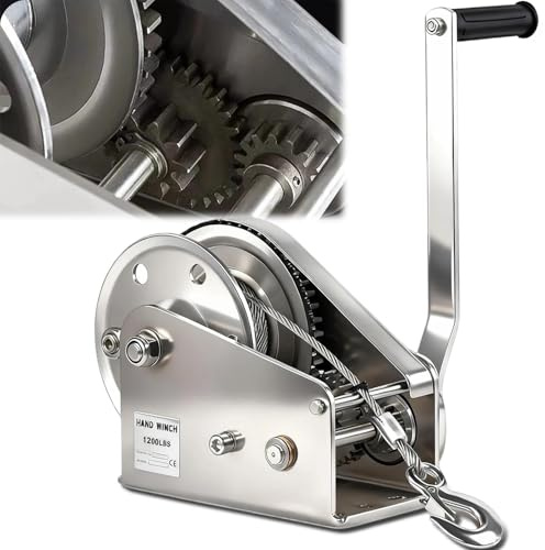 Verricello Manuale acciaio inox 1200lb, Verricello Manuale Piccolo con Freno Automatico Argano con Fune in Acciaio da 10m, Argano Manuale a Fune per Traino, Sollevamento, uso Esterno