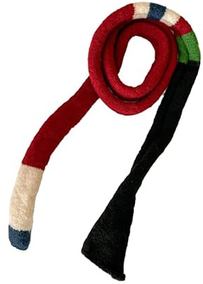 Kashmirscarf， Stickad ullhalsduk for kvinnor flerfärgad 160 cm x 10(Red Black)