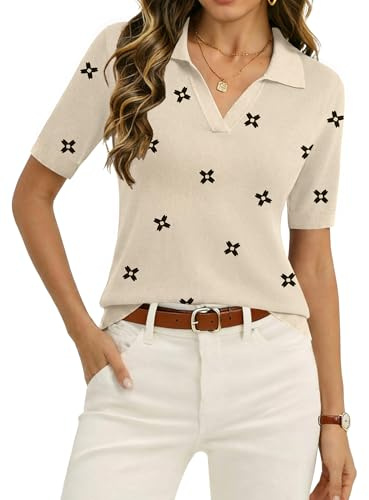 Zeagoo Short Sleeve Sweater for Women 2026 Polo V Neck Lightweight Dressy Casual Knitted Tops