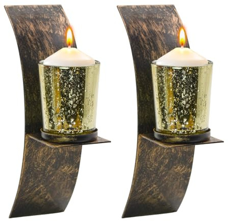 MrMrKura Wall Candle Sconce Set of 2, Decorative Bronze Wall Mounted Candle Sconces, Metal Wall Art for Living Room Bedroom Dining Room Decor (Bronze)