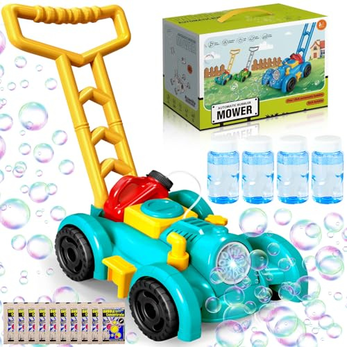 JEDWKFA Tosaerba a Spinta per Giardinaggio, Tosaerba a Bolle per Bambini, Macchina Automatica per Soffiatore di Bolle, Tosaerba Bolle per Matrimonio Giochi Esterno Feste Compleanno