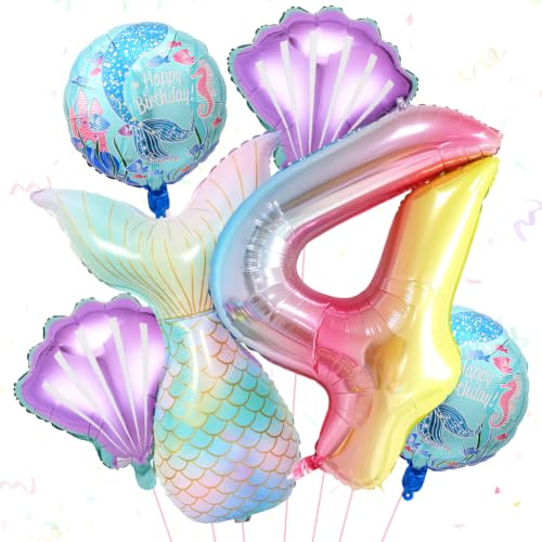 Mermaid Party Balloons, 6 Pieces Mermaid 4 Balloons Decorations,Mermai Foil Tail Balloons, Helium Balloon for Birthday Party Christmas