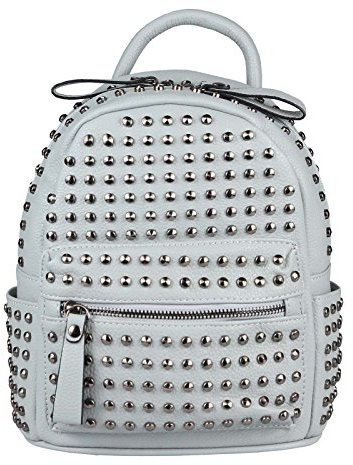OBC Damen Nieten Rucksack Tasche Cityrucksack Stadtrucksack Metallic Backpack Schultertasche Handtasche Leder Optik Shopper Daypack (Hellblau 23x25x12 cm)