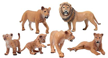 JOKFEICE Lion Toy 6pcs Realistic Wild Animal Figures - Plastic Animal Learning Educational Bath Toys - Birthday Cupcake Topper Party Favors Gift for Kids Toddlers