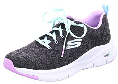 Skechers Arch Fit Comfy Wave, Zapatillas Mujer, Black Knit/Lavender Trim, 40 Eu