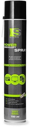 1 x 750ml Spraytive Power Druckluftspray/Druckluftreiniger mit 100mm Sprühverlängerung - PC Reinigungsset zur Reinigung von Tastatur, Computer, Kamera - Air Duster