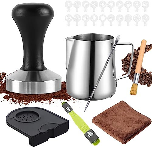 YUTUY Presse à Café en Acier Inoxydable 51mm,Tamper à Café avec Stylo à Café,Pot à Lait(350ml),Tamper Set Espresso Tamper,Tampon à expresso,Tampon à Café,Tasseur Presse à Café en INOX