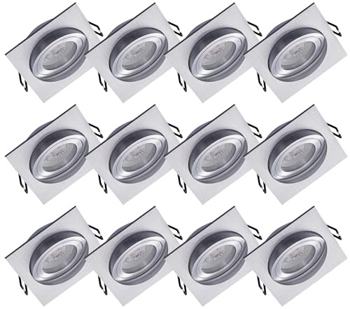 Oktaplex 12er Set Einbaustrahler mit LED Modul Lyon Schwenkbar 4,8W 4000K 230V 380lm neutralweiss Aluminium eckig Deckenspots Einbaudurchmesser 80mm