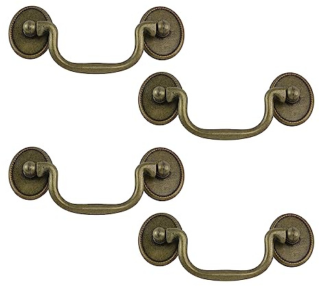 T Tulead Drop Bail Handle Pulls Small Drawer Pulls Handles Antique Bronze Cabinet Handles Zinc Alloy Furniture Door Pull 3.3” Hole Center, 4.52” Total Length, 4PCS with Screws