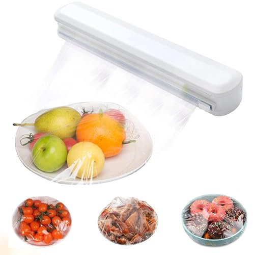 Pizsieat Frischhaltefolienspender,Frischhaltefolie Schneider 37x6x5cm Folienschneider Küche mit 12 Abgerundete Saugnäpfe für Plastikfolie & Aluminiumfolie(Weiß)