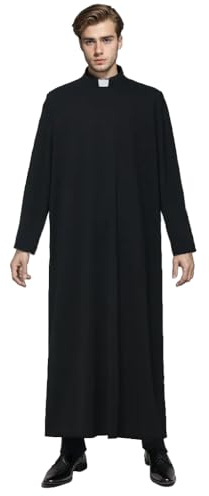 BPURB Soutane de Prêtre avec Col Tab pour Homme Clergé Robe de Prédication pour la Prêtrise, Noir , XXXL