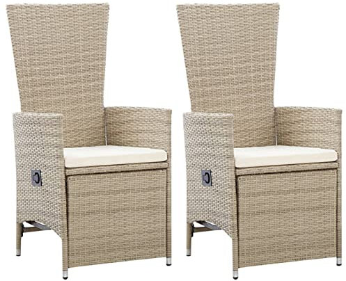Homgoday Garten Liegestuhl mit Auflage 2 STK. Gartensessel mit Liegefunktion Gartensessel Verstellbar Gartenstuhl Relaxstuhl Sessel Hochlehner Stuhl Liegesessel Poly Rattan Beige