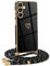 Frauen Mädchen Handykette Kompatibel mit Samsung Galaxy A55 5G - Silikon Hülle mit Band - Handyhülle für Samsung Galaxy A55 5G Herz Love Design Galvanik - in schwarzes Gold