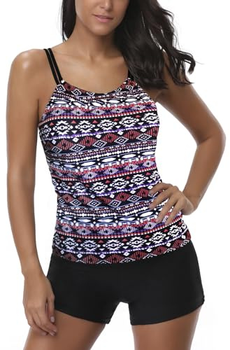 AYEEBOOY Tankini pour femme - Contrôle du ventre - Taille haute - Maillot de bain avec short - Grande taille - Dos nu floral