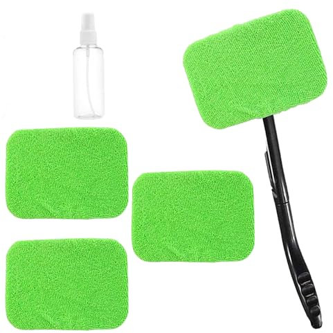 Limpiador Parabrisas Ventanas, Set de Limpieza de Coches, Cepillo de Lavado de Coches, Limpiacristales de Interior de Coche, Limpiaparabrisas, con 4 Almohadillas de Microfibra, Verde, Asa