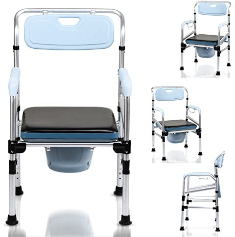 Ollewiellan Toilettenstuhl Höhenverstellbar, Toilettenstuhl für Senioren mit Gepolsterter Sitzplatte und Toiletteneimer Belastbarkeit bis 160 KG für Senioren und Schwangere
