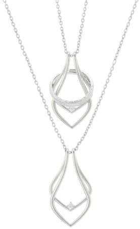 Hobbspring Porte-Anneau Collier Platine Géométrique Charm Collier Vintage Double Goutte Pendentif Acier Inoxydable Colliers de Mariage Pour Femmes Et Dames Avec Boîte Cadeau