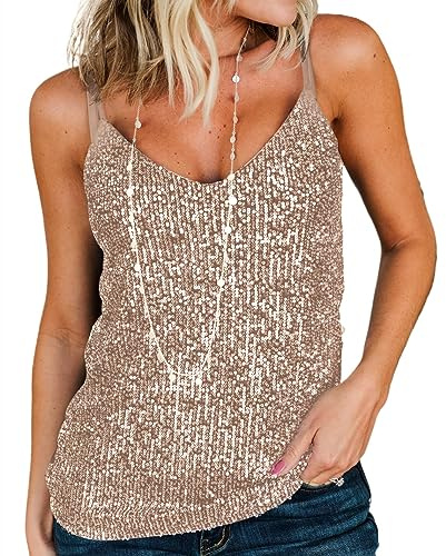 AirMood Donne Sexy Scoop Neck Sparkle Shimmer Tank Gilet Paillettes Top Disco Paillettes Tank, Oro, S