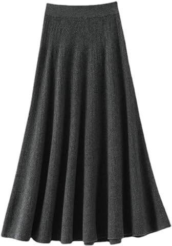 FM2018XSL Donna Gonna Lana Lunga Elastico in Vita Gonne Pieghe in Maglia Invernale Caldo Gonna A Trapezio (IT, Testo, Taglia Unica, Regular, Regular, Grigio Scuro)
