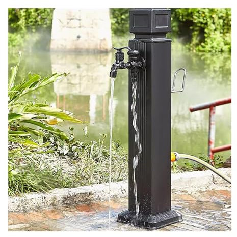 Stainless Steel Outdoor Garden Water Column with Faucet Anti Freeze Anti Rust Courtyard Water Fountain Pillar Floor Mount Water Tap for Outdoor Use
