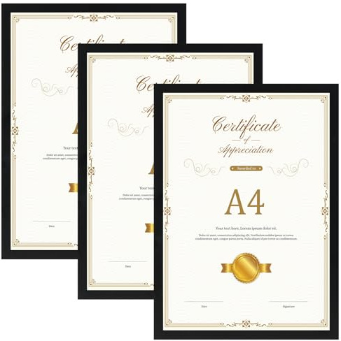 Hoikwo Black A4 Photo Frame Pack of 3, A4 Picture Frames for Wall or Tabletop – Perfect for Certificates, Family Photos, Artwork, Posters & Important Documents