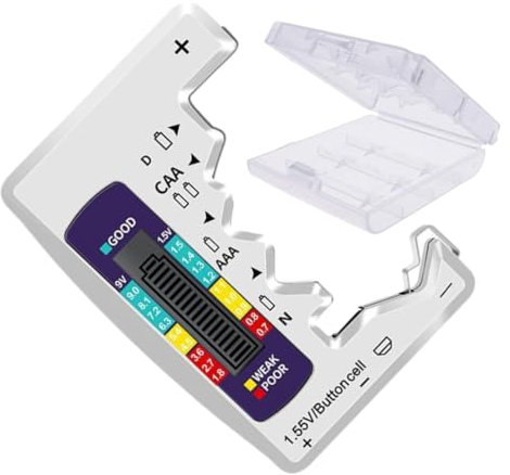 LUXEPRO Comprobador digital de baterías, Medidor nivel de carga de pilas compatible con pilas AA, AAA, C, D, N, 9V. Battery tester alta precisión auto recargable con caja organizador de pilas AA.