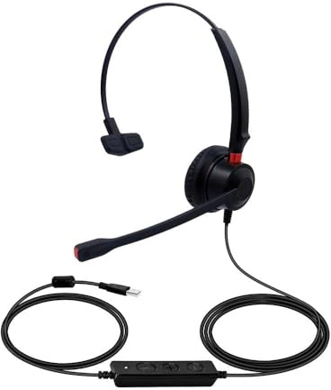 ERYUE Casque D'Ordinateur Filaire USB avec Réduction du Bruit, Conception à Double Oreille pour Centre D'appels de Bureau, Casque avec Contrôle du Volume et Sourdine pour Opérateur Téléphonique, PC,