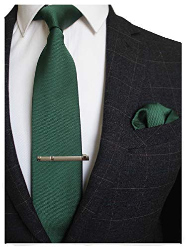 JEMYGINS Green Formal Necktie and Pocket Square, Hankerchief and Tie Bar Clip Sets for Men
