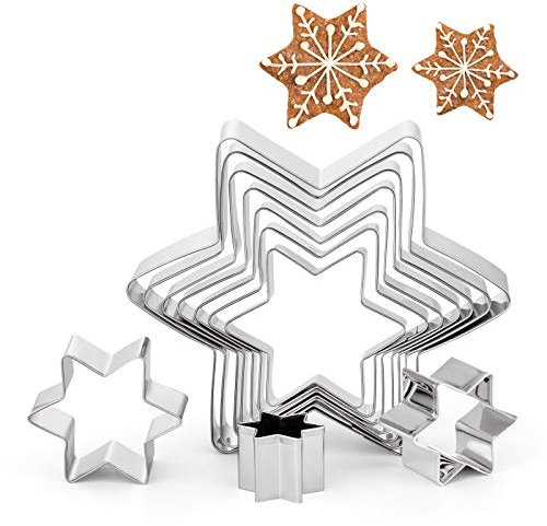Gwhole 10 Pz Stella Esagonale Formine per Biscotti Natale Taglierine del Biscotto in Acciaio Inossidabile per Decorazioni in Fondente, Decorazioni di Dolci di Pasticceria