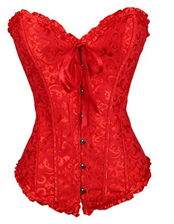 SxyBox Femme Sexy Corset Dentelle Steampunk Gothique Bustier Grande Taille Lingerie Ventre Plat,L,Rouge