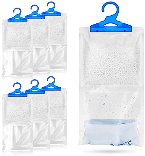 Juego de 6 bolsas deshumidificadoras colgantes para armario, 250 g cada una, detener la humedad, moho y condensación. Para uso en armarios, hogar, cocina, garaje, dormitorio, caravana, oficina