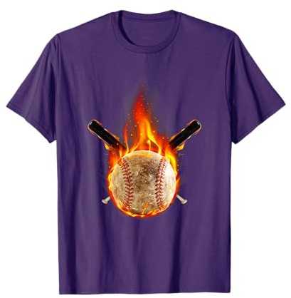 Fire Flame Design Baseball bat Burning Baseball T-Shirt