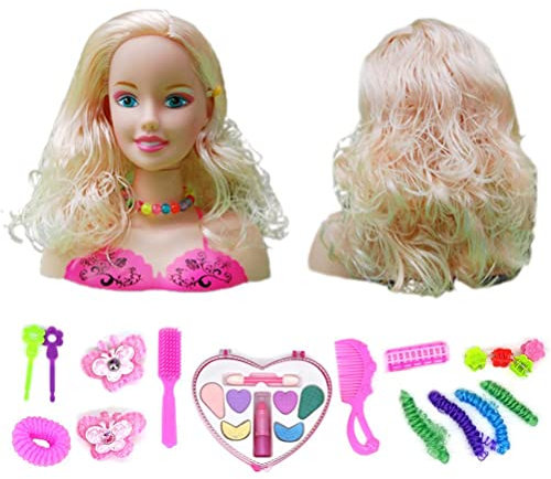 BBABBT Trucco Capelli Testa Ragazze Super Modello, Parrucchiere, Stile Bambola, 17 Pezzi Parrucchiere Styling Testa Bambola Trucco Giocattolo Educativo per Bambini Ragazze