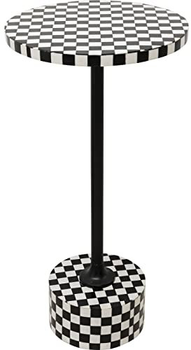 Kare Design Beistelltisch Domero Chess Weiß/Schwarz, Durchmesser 25cm, Wohnzimmertisch, Beistelltisch rund, Stahlgestell, Couchtisch, Beistelltisch Couch, 50x25x25cm (H/B/T)