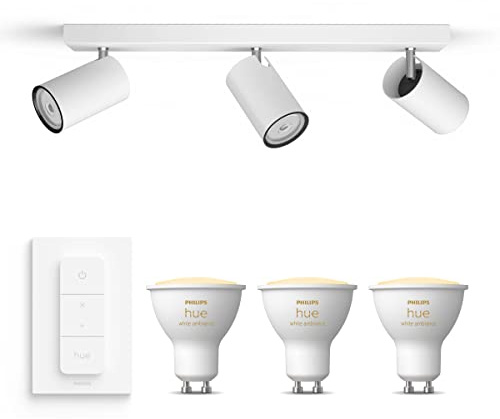 Philips myLiving Kosipo Faretto da superficie Bianco 3 punti luce - Faretto da superficie Incl. Philips Hue White Ambiance GU10 & Dimmer - Bluetooth
