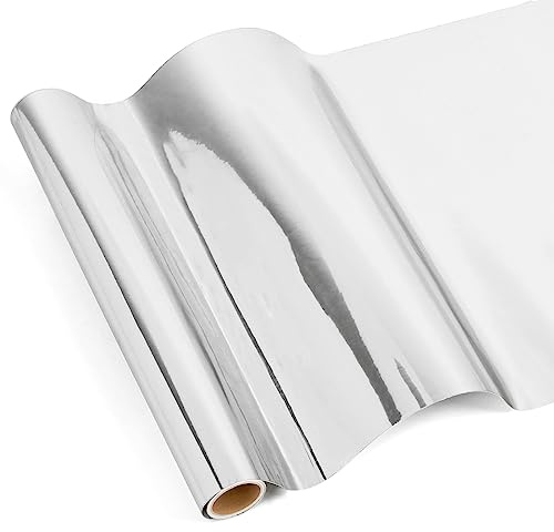 IModeur Glossy Silver Permanent Vinyl Roll - 30.5 x 122 cm Adhesive Vinyl for DIY Gifts, Birthday Party, Christmas Decoration