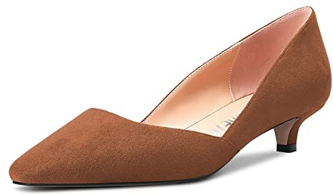 Castamere Femmes Bas Kitten Talon Heel Fermé Carré Bout Escarpins Slip-on Classique Cute Bureau 3.5 CM Heels Party Chaussures Marron A 40 EU