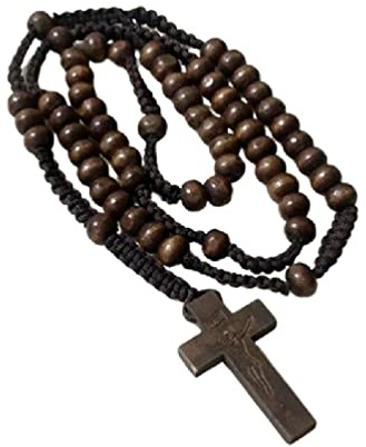 Collar de cuentas de madera con cruz y rosario de Lamala, joyería sagrada, adornos de oración para cumpleaños, bodas, festivales, fiestas, decoraciones, collar de cuentas de madera, 0,8 cm (Beads