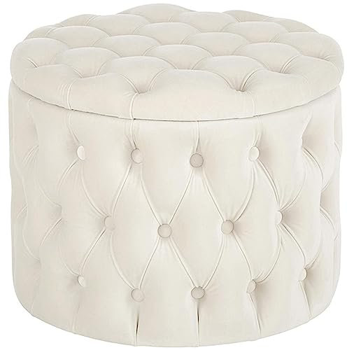 Gepolsterte sitzfläche Zylindrischer Samt Aufbewahrungshocker Runder Hocker Mit Stauraum Gepolsterte Sitzfläche Schuhbank Sitzbank Für Wohnzimmer, Schlafzimmer Pouf Hocker Sofaho Sitzhocke(Color:Weiß)