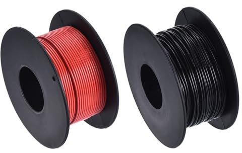 QUARKZMAN Calibro 28 Cavo Collegamento PVC 30m/98 Piedi 28AWG Bobina Filo Elettrico Flessibile UL1007 Trefoli Rame Stagnato Nero Rosso 1,5mm Dia per Collegamenti Interni Aeromodelli