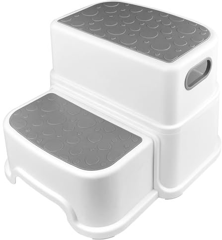 Maxentico Tritthocker Kinder 2 Stufen, Anti-Rutsch Hocker Kinder Bad, Abnehmbar Kinderhocker Badezimmer, Toilettenhocker Kinder, Kindertritt für Waschbecken, Trittleiter Kinder Tritt Tragbare (Grau)