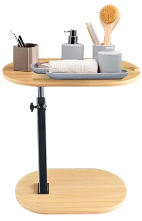Aegistus C-Shaped Side End Table, Bed Side Table for Bedroom, Over Bed Table Adjustable Height, Sofa Table, Bamboo Bathtub Tray Table with Adjustable Height for Living Room Sofa Couch Bedrooom
