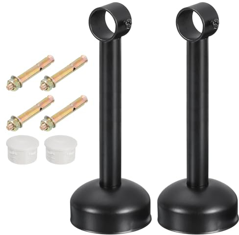 QUARKZMAN 2 Juego Soportes para Barra de Cortina de Techo, Ajuste para Tubo de 25mm/0.98 Longitud de 200mm/7.87 Ganchos y Soportes de Acero Inoxidable para Paredes Armario en Pared, Negro