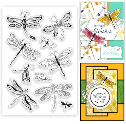 ORIGACH Sellos transparentes de libélula reutilizables de silicona para hacer tarjetas y álbumes de recortes, decoración de álbumes de fotos, 11 cm x 16 cm