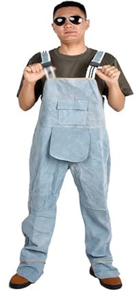 Grembiule da Saldatura in Pelle con Gamba Divisa, Grembiule Resistente alle Fiamme per Uomo, Grembiule da Officina con Gambali in Pelle, Pelle di Mucca,Blu,XXL