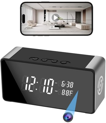 Tccbac WiFi Hidden Camera Clock - Nanny Cam with 150° Wide-Angle Lens, Night Vision & Motion Detection, Wireless Indoor Hidden Camera for Home Security Monitoring