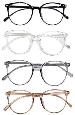 4 Stück Blaulichtfilter Brille Damen, Blaulichtfilter Brille Ohne Stärke, Schutz vor Augenbelastung und UV-Strahlen, Blaufilter Brille für Digitale Gerätenutzung, Büroarbeit und Gaming Sessions