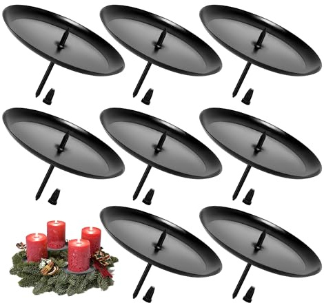 Chuner 8 st. ljushållare, adventskrans, ljushållare metall med spik, svart, Ø 8 cm, ljushållare för gör-det-själv adventskrans, dekoration, adventsjul, ljustallrik, adventsljushållare