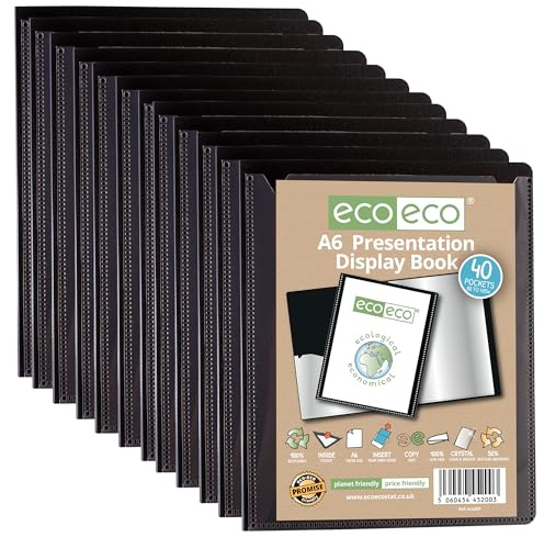eco-eco Präsentationsbuch, A6-Format, 50% recycelt, 40 Taschen, schwarz, Präsentationsmappe mit Kunststoffhüllen, 12 Stück, eco200 x 12
