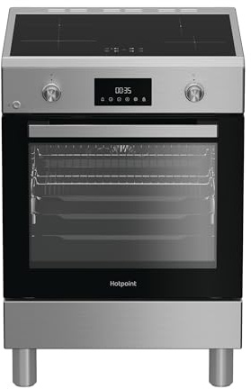 Hotpoint Ariston H6I8LMSAX – Cocina independiente 60 x 60 cm con horno multifunción ventilado de 72 l, placa de inducción, clase A, Diamond Clean, Air Fry, Active Multiflow – Acero inoxidable
